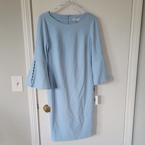 Calvin Klein blue shift dress, bell sleeves